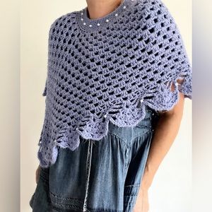 Fantastic Vtg 70s Crochet Lavender Shawl Wrap Handmade